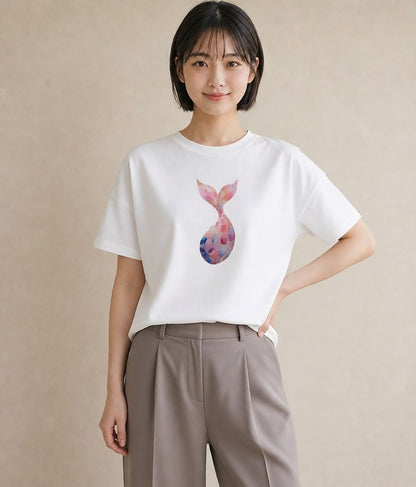 グラフィックTシャツ レディース 人魚 海の生き物 海 イラスト 淡色 夏コーデ 通学 白T