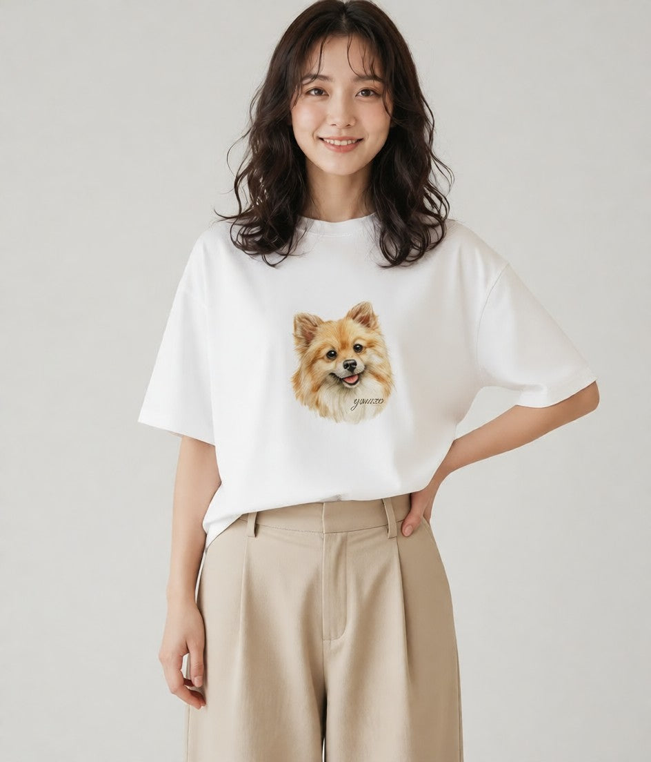 Tシャツ レディース ポメラニアン ポメ 犬 いぬ イラスト ヴィンテージ風 女性 旅行用 白T