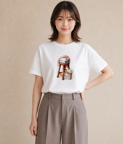デザインTシャツ レディース 雨上がりのベンチ ベンチ ナチュラル アンティーク イラスト こなれ感 デート 帰省 白T