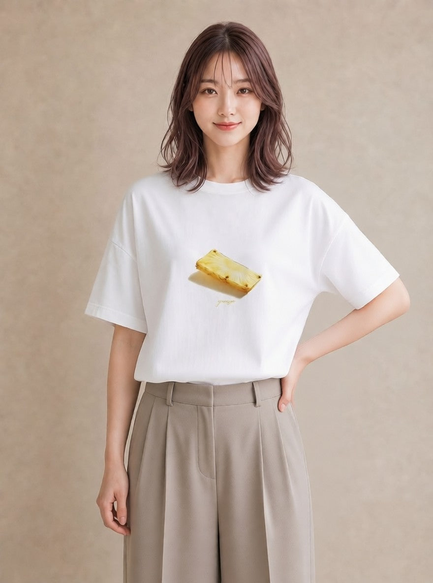 プリントTシャツ レディース パイナップル 食べ物 フード イラスト 手描き風 親子 20代 白T