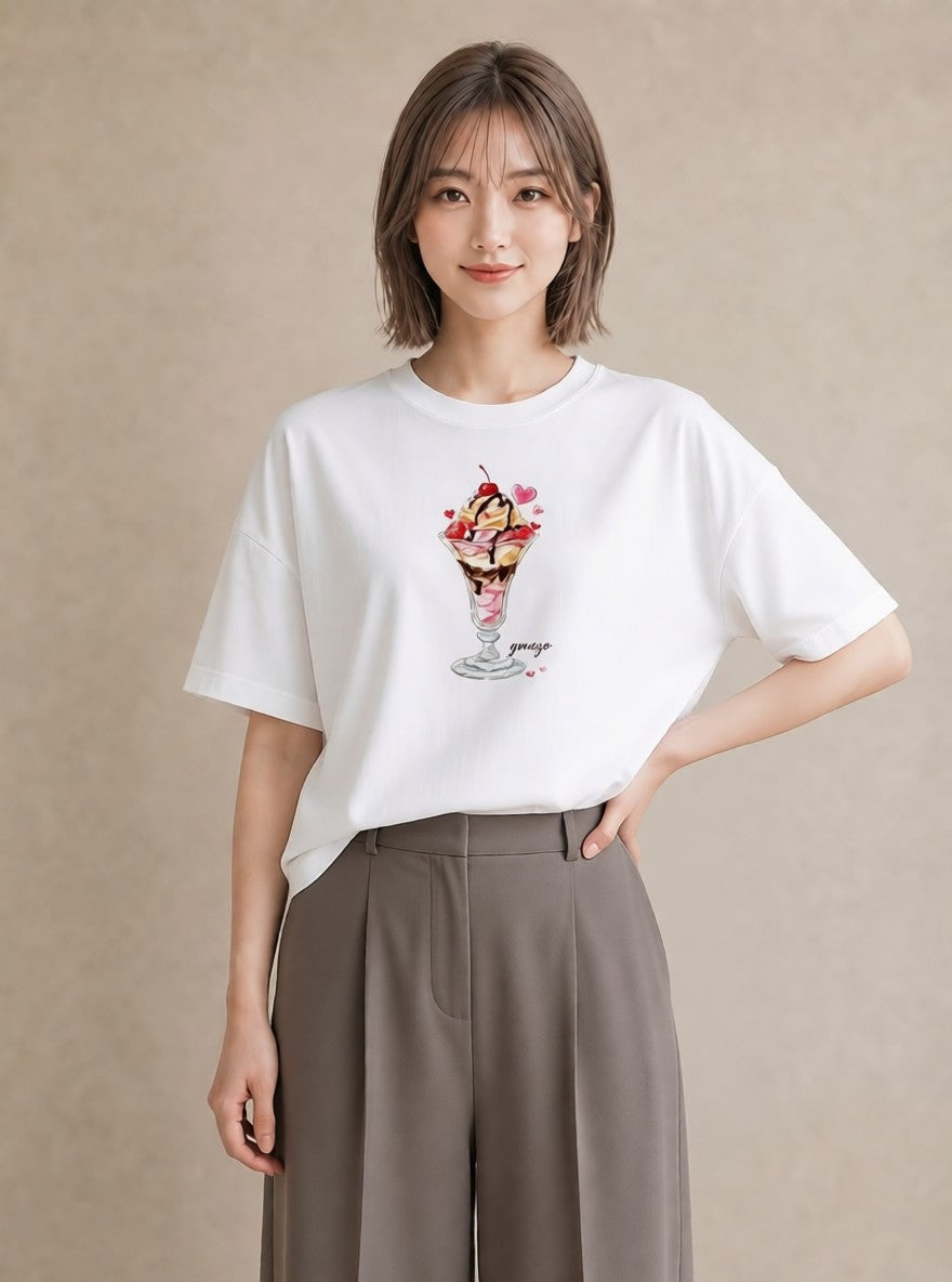 デザインTシャツ レディース ソフトクリーム 食べ物 フード イラスト きれいめ ルームウェア ギフト 白T