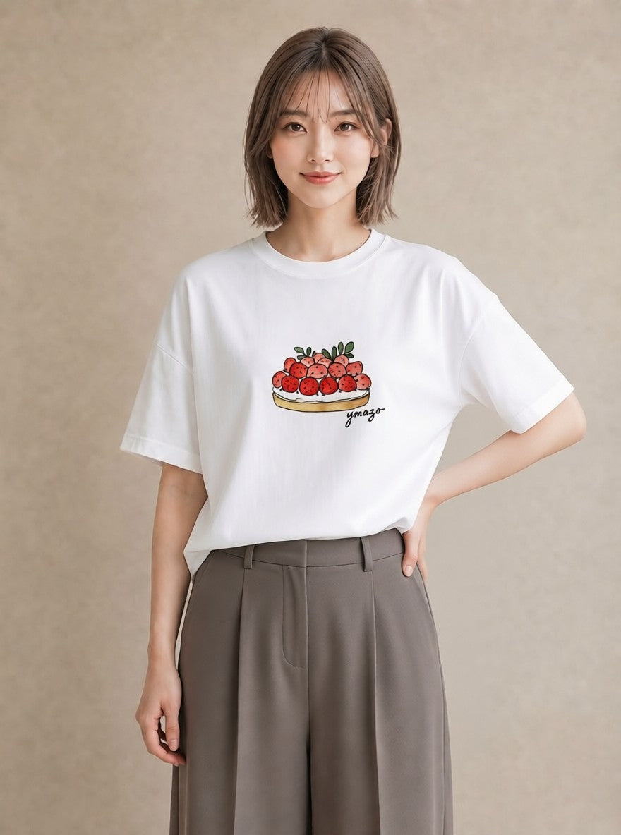 半袖Tシャツ レディース どら焼き 食べ物 フード イラスト レトロ 普段着 週末コーデ 白T