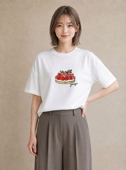 半袖Tシャツ レディース どら焼き 食べ物 フード イラスト レトロ 普段着 週末コーデ 白T