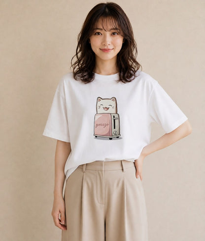 プリントTシャツ レディース 食パン 食べ物 フード イラスト ポップ 帰省 ラフ 白T