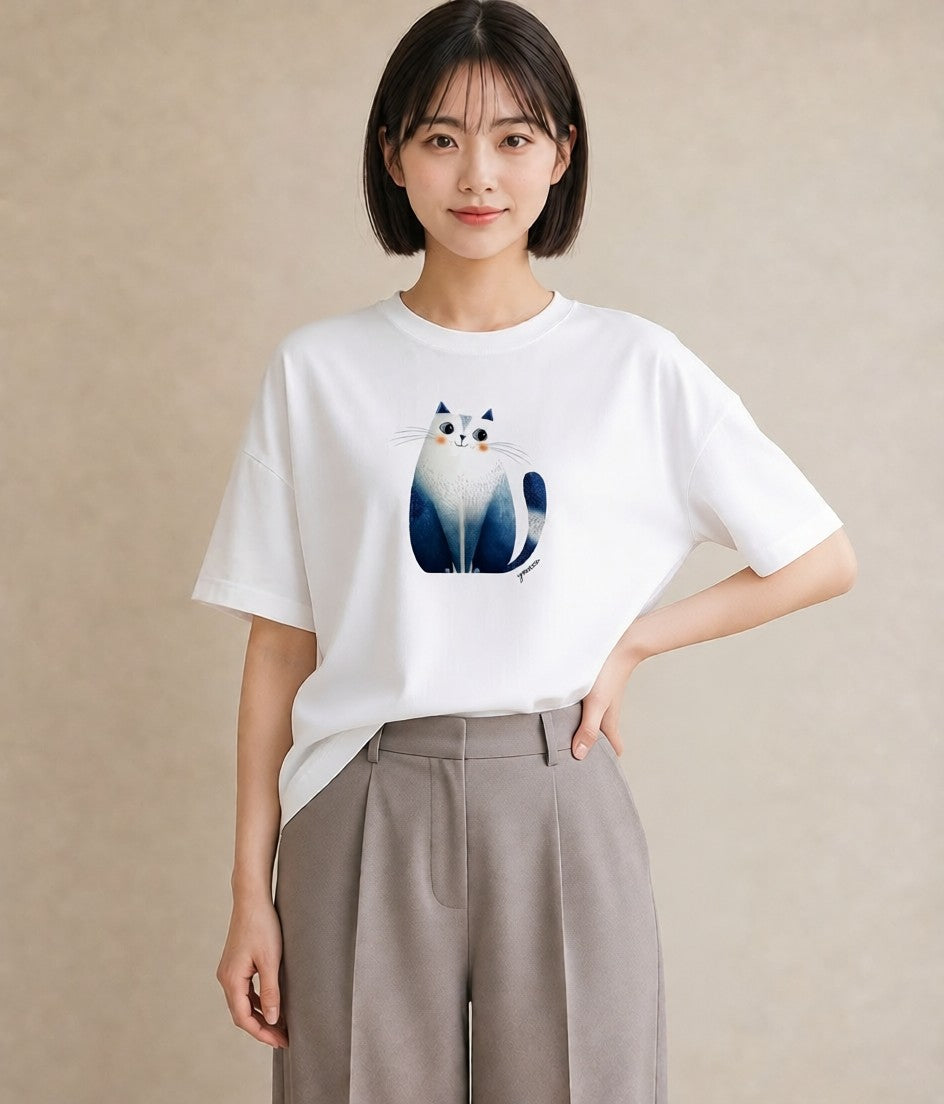 プリントTシャツ レディース エキゾチックショートヘア 猫 ねこ イラスト レトロ 通学 誕生日プレゼント 白T
