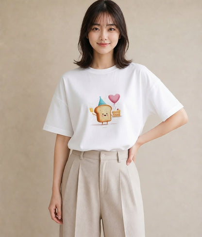 プリントTシャツ レディース 食パン 食べ物 フード イラスト お洒落 母娘コーデ 自分用 白T