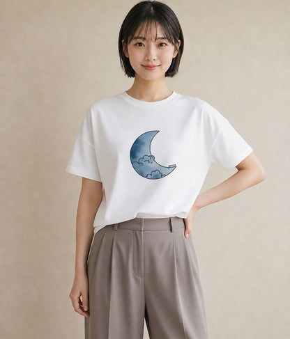 プリントTシャツ レディース 満月 星空 宇宙 イラスト ゆるコーデ 友達ギフト 部屋着 白T