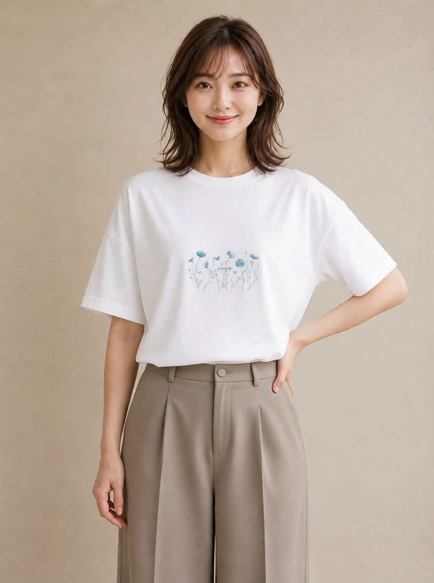 グラフィックTシャツ レディース ポスト 野の花 レトロ ナチュラル アンティーク イラスト ガーリー おしゃれギフト 社会人 白T