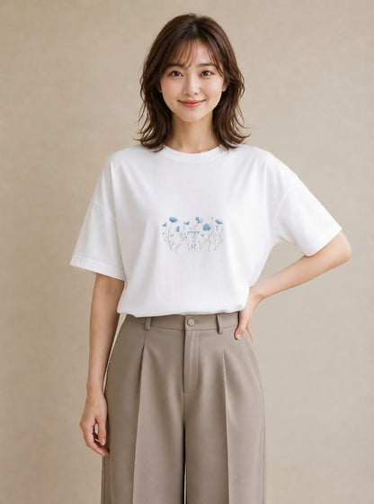 グラフィックTシャツ レディース ポスト 野の花 レトロ ナチュラル アンティーク イラスト ガーリー おしゃれギフト 社会人 白T