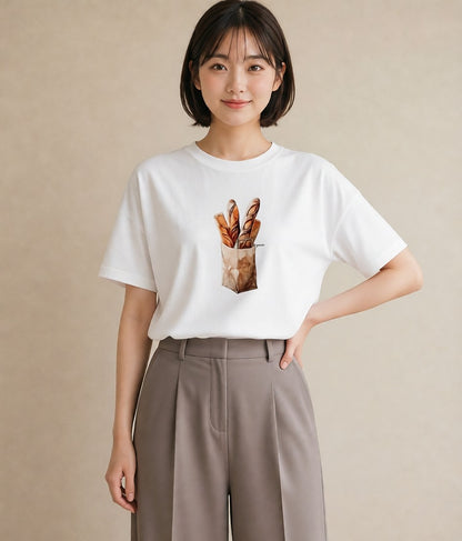 デザインTシャツ レディース ベーグル 食べ物 フード イラスト 北欧風 女子会 お揃い 白T