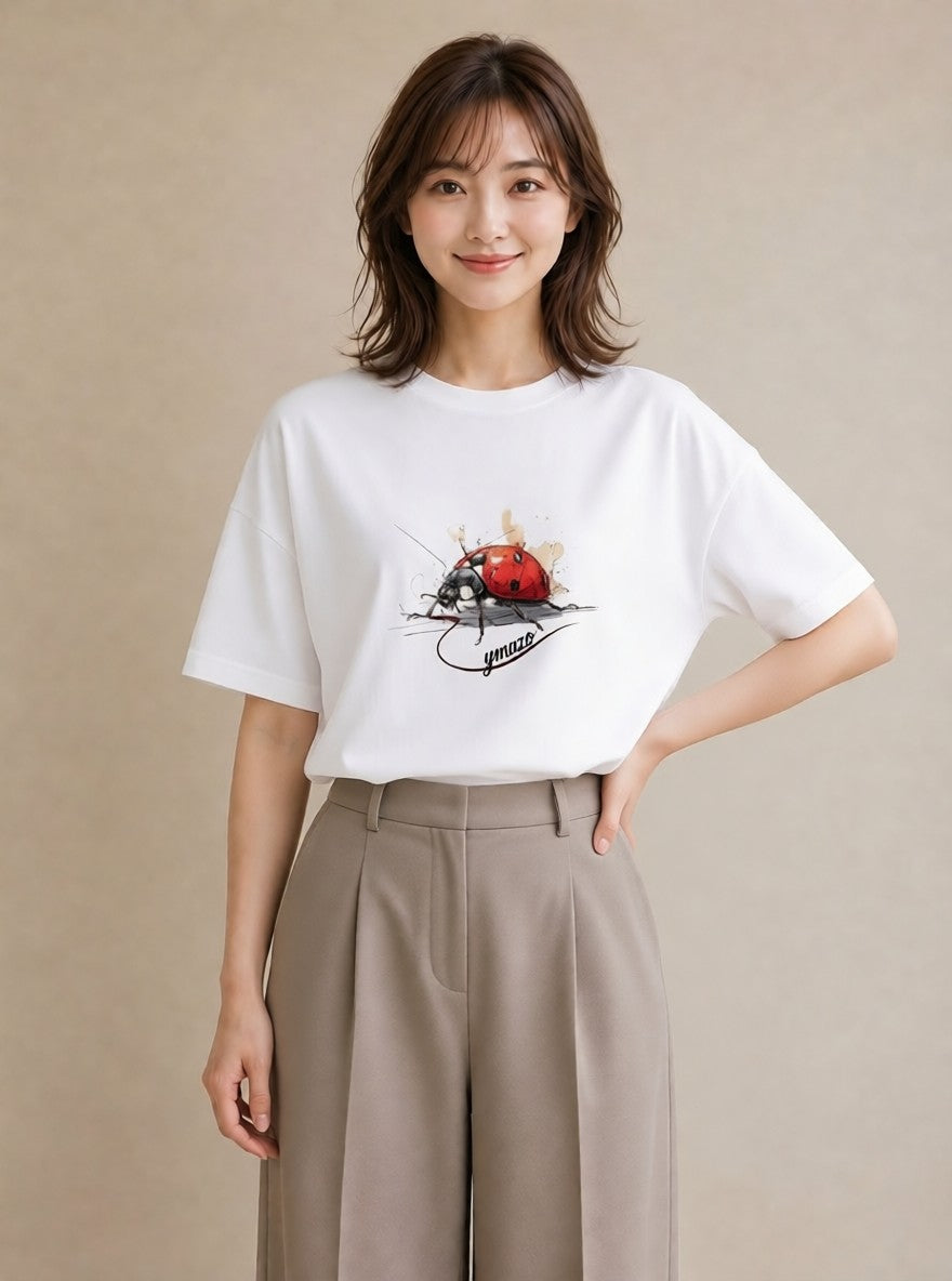 デザインTシャツ レディース てんとう虫 昆虫 虫 イラスト 母娘コーデ 自分用 白T