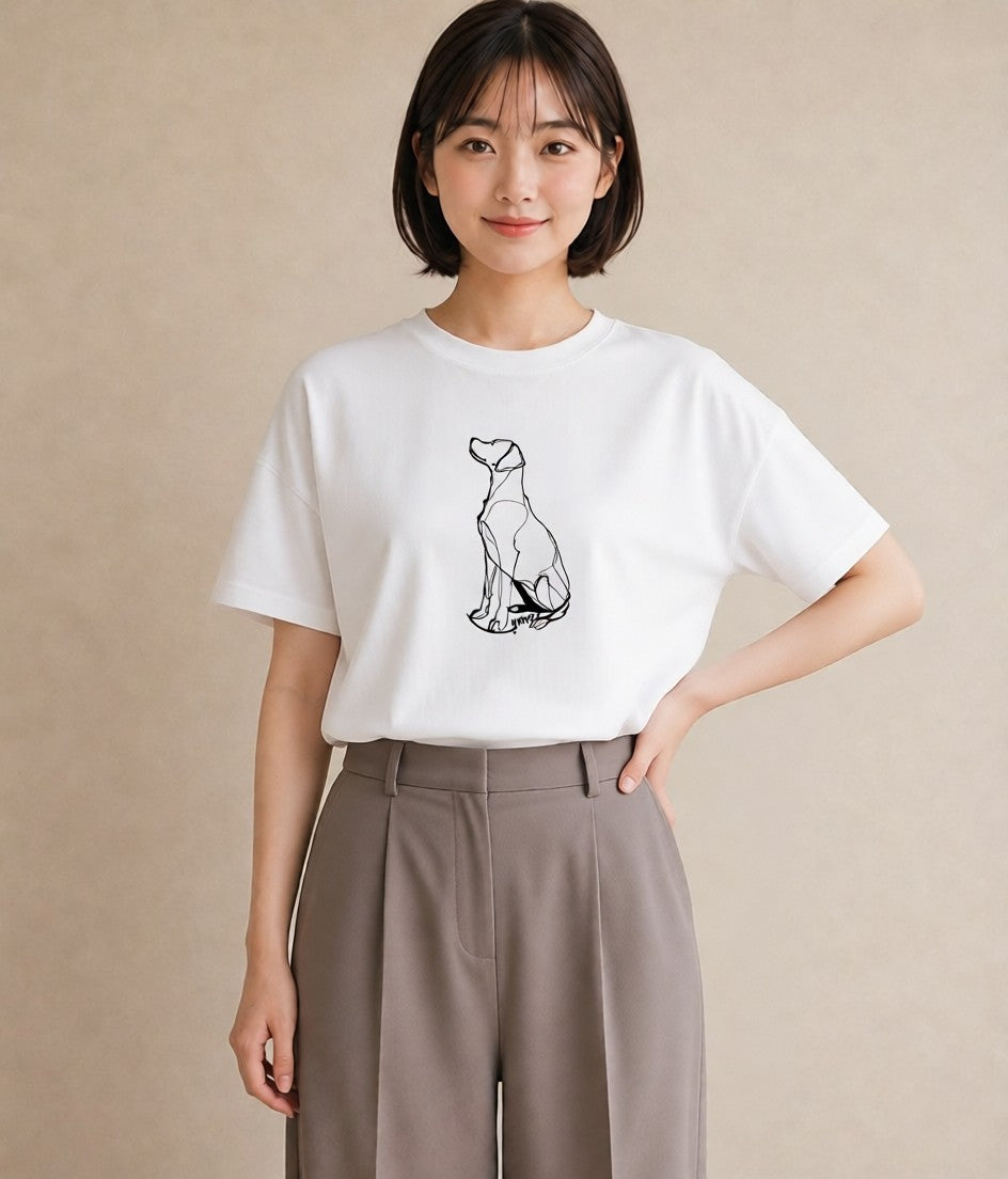 デザインTシャツ レディース 犬 いぬ わんこ イラスト ポップ 海 カフェ巡り 白T