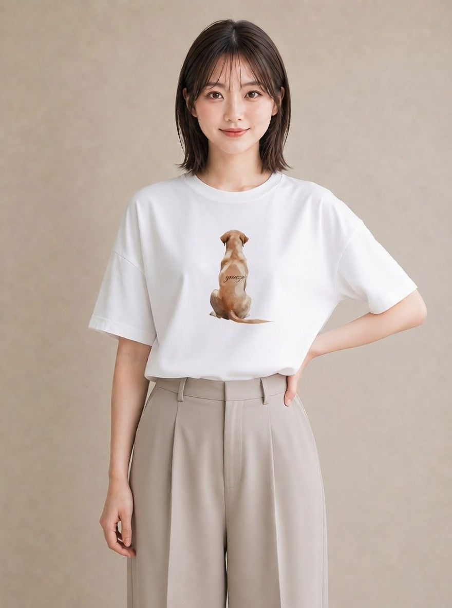デザインTシャツ レディース わんちゃん 犬 いぬ イラスト ラフカジュアル 女性 旅行用 白T