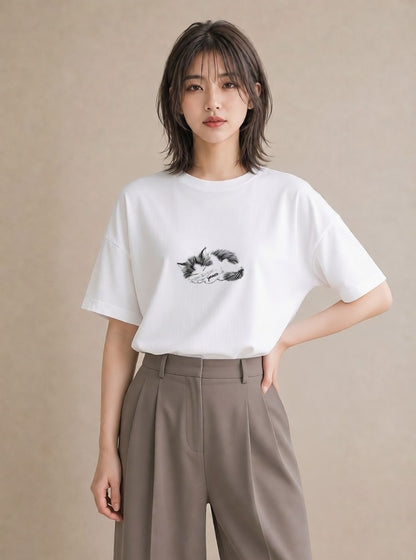 半袖Tシャツ レディース 猫 ねこ ネコ イラスト 女子会 お揃い 白T