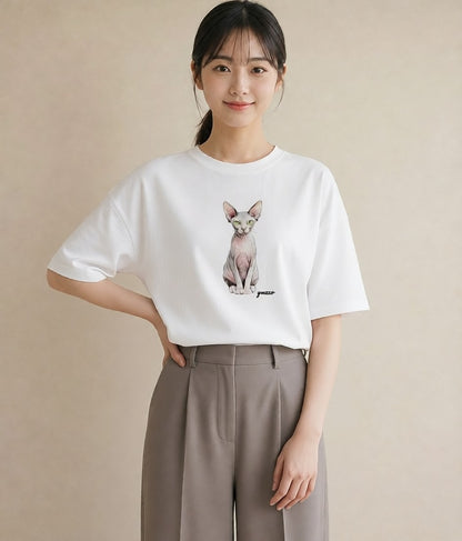 プリントTシャツ レディース シャム柄 猫 ねこ イラスト ポップ クリスマス 旅行 白T