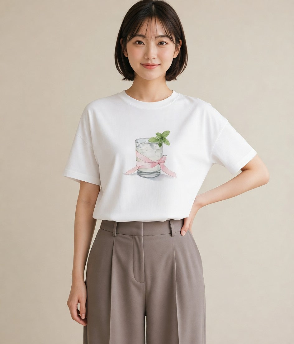 プリントTシャツ レディース クリームソーダ 食べ物 フード イラスト きれいめカジュアル 休日 ペアコーデ 白T