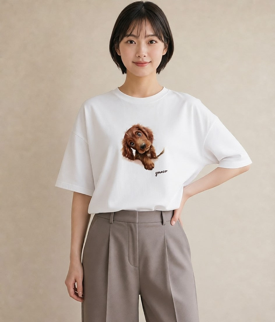 Tシャツ レディース わんちゃん 犬 いぬ イラスト シック ビーチ デイリーウェア 白T