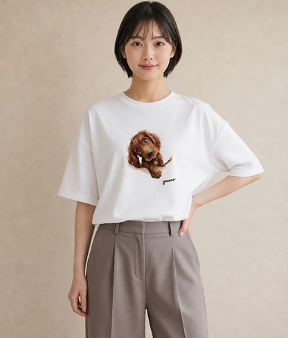 Tシャツ レディース わんちゃん 犬 いぬ イラスト シック ビーチ デイリーウェア 白T