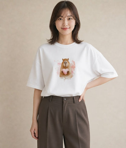 半袖Tシャツ レディース キンクマハムスター ペット 動物 イラスト シンプル 旅行用 海 白T