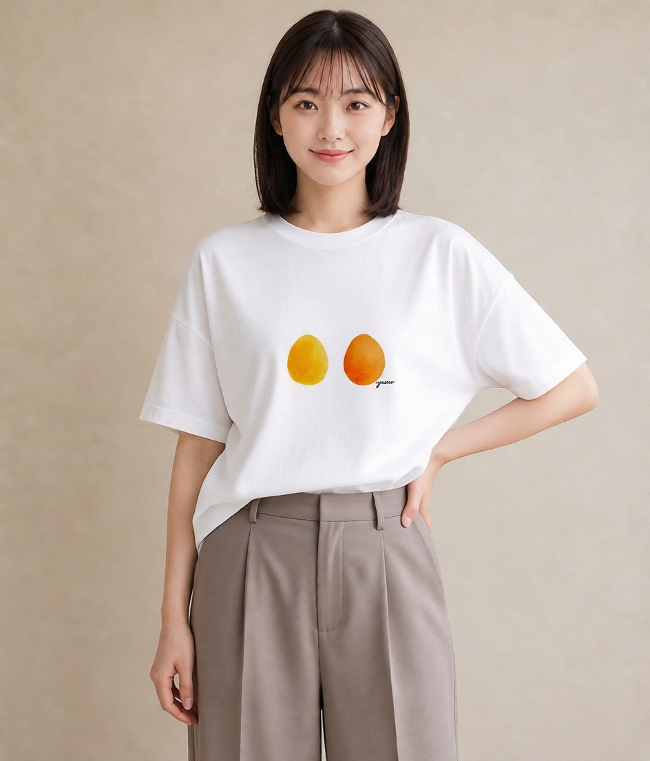 半袖Tシャツ レディース 目玉焼き 食べ物 フード イラスト ラフ 通勤 在宅 白T