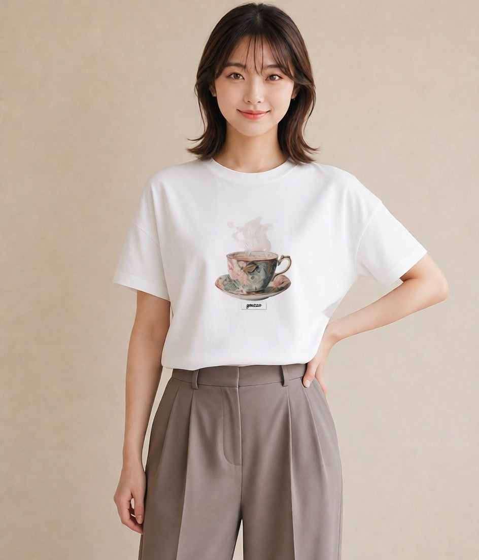 プリントTシャツ レディース ハーブティー 食べ物 フード イラスト レトロ 帰省 ラフ 白T