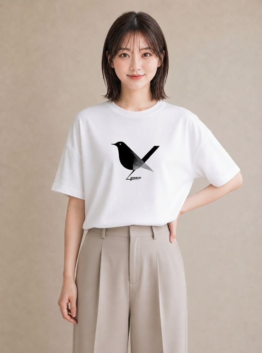 グラフィックTシャツ レディース 折り鶴 折り紙 ナチュラル アンティーク イラスト 線画 お揃い 親子 白T