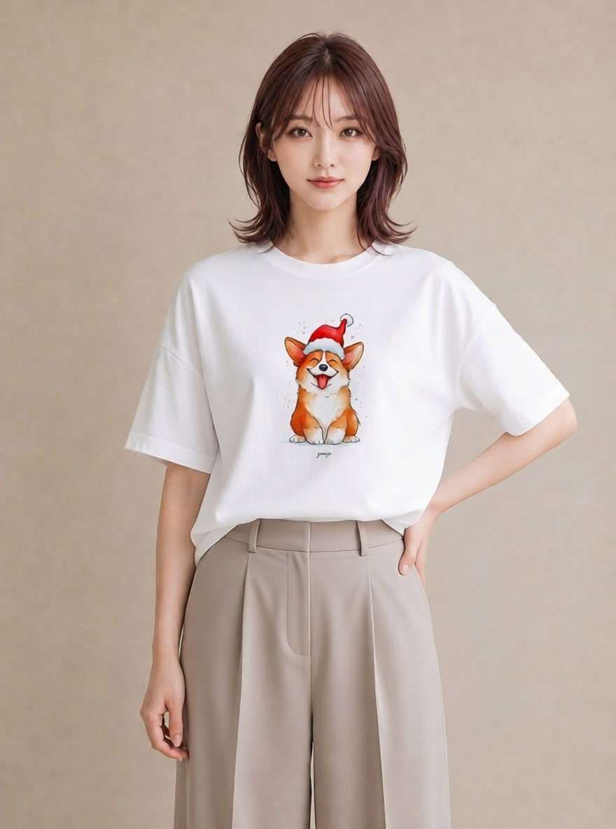 デザインTシャツ レディース ウェルシュコーギー コーギー 犬 いぬ イラスト 普段使い 女性 旅行用 白T