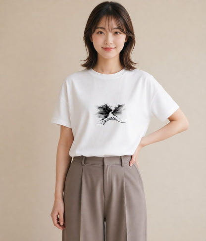 Tシャツ レディース 小川 橋 せせらぎ ナチュラル アンティーク イラスト きれいめカジュアル 在宅 公園 白T