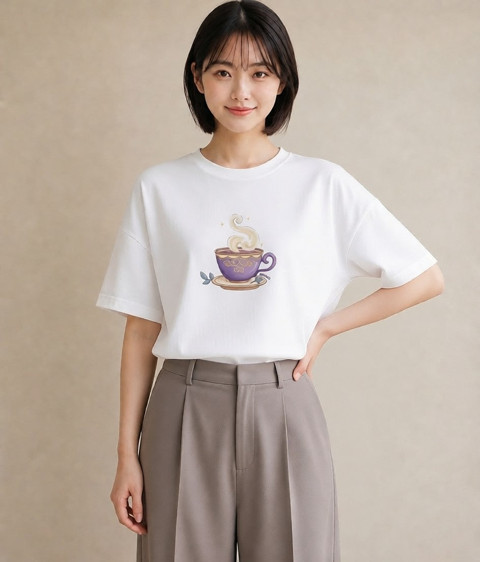 グラフィックTシャツ レディース カフェラテ 食べ物 フード イラスト レトロ 秋コーデ おしゃれギフト 白T