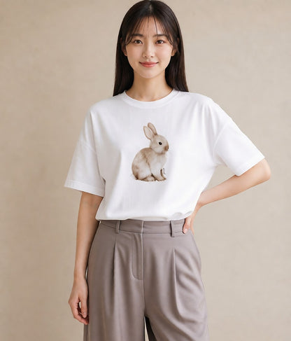 グラフィックTシャツ レディース うさちゃん ペット 動物 イラスト シンプル 旅行 母娘コーデ 白T