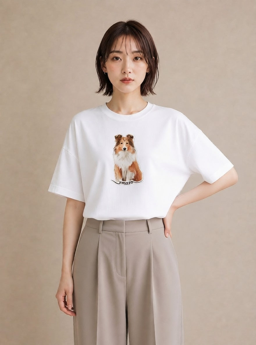 Tシャツ レディース 白柴 犬 いぬ イラスト 韓国風 ママ カフェ服 白T