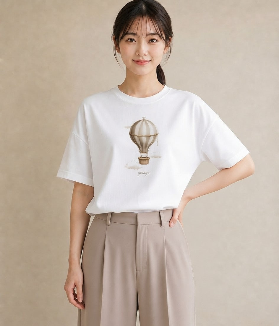 デザインTシャツ レディース 紙風船 和紙 ナチュラル アンティーク イラスト ニュアンス 綿100 デート 白T