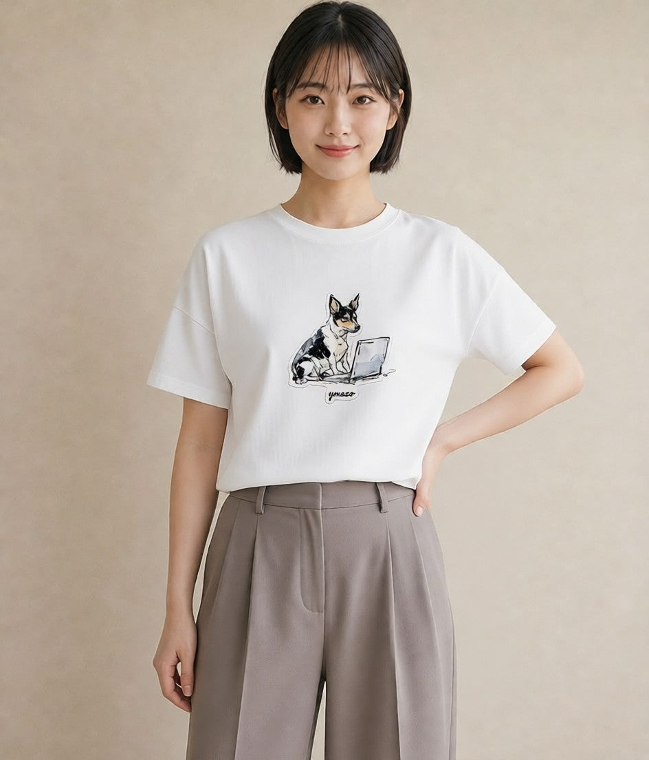 デザインTシャツ レディース 犬 いぬ イラスト カフェコーデ ビーチ デイリーウェア 白T