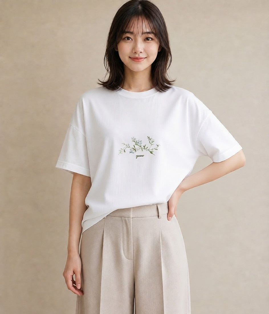 Tシャツ レディース ポスト 野の花 レトロ ナチュラル アンティーク イラスト こなれ感 夏コーデ 通学 白T