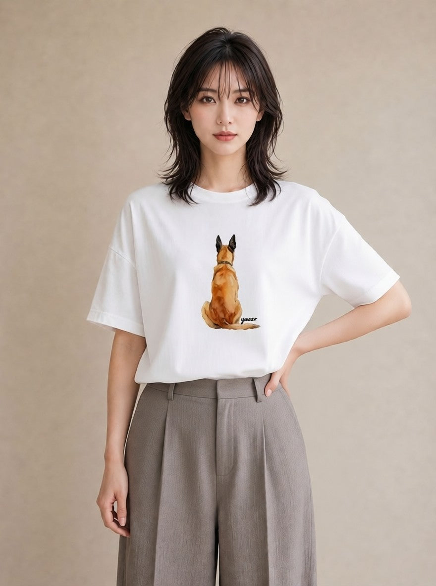 Tシャツ レディース ジャーマンシェパード 犬 いぬ イラスト きれいめカジュアル 在宅 公園 白T
