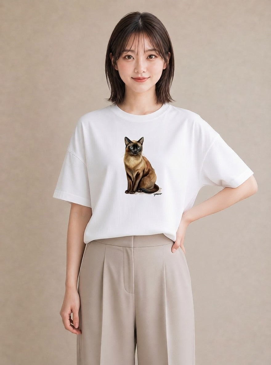 プリントTシャツ レディース サビ猫 猫 ねこ イラスト ミニマル デイリーウェア 休日 白T