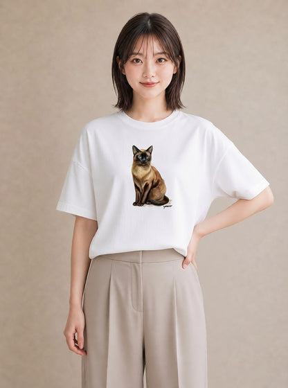 プリントTシャツ レディース サビ猫 猫 ねこ イラスト ミニマル デイリーウェア 休日 白T