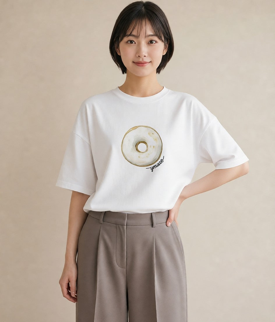 グラフィックTシャツ レディース プリン 食べ物 フード イラスト カジュアル 通勤 在宅 白T