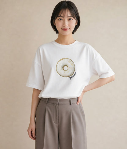 グラフィックTシャツ レディース プリン 食べ物 フード イラスト カジュアル 通勤 在宅 白T