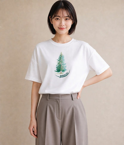 半袖Tシャツ レディース 青の水彩 風景 ブルー ナチュラル アンティーク イラスト きれいめカジュアル ラフ レイヤード 白T