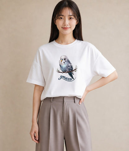 プリントTシャツ レディース 文鳥 ペット 動物 イラスト お洒落 帰省 ラフ 白T