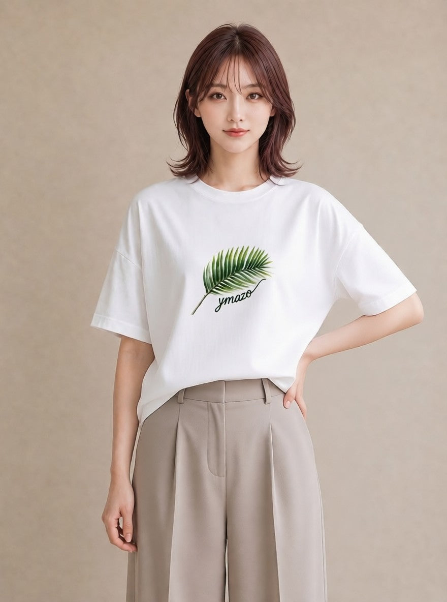 プリントTシャツ レディース シダ 植物 ボタニカル イラスト ゆるかわ 敬老の日 ホワイトデー 白T