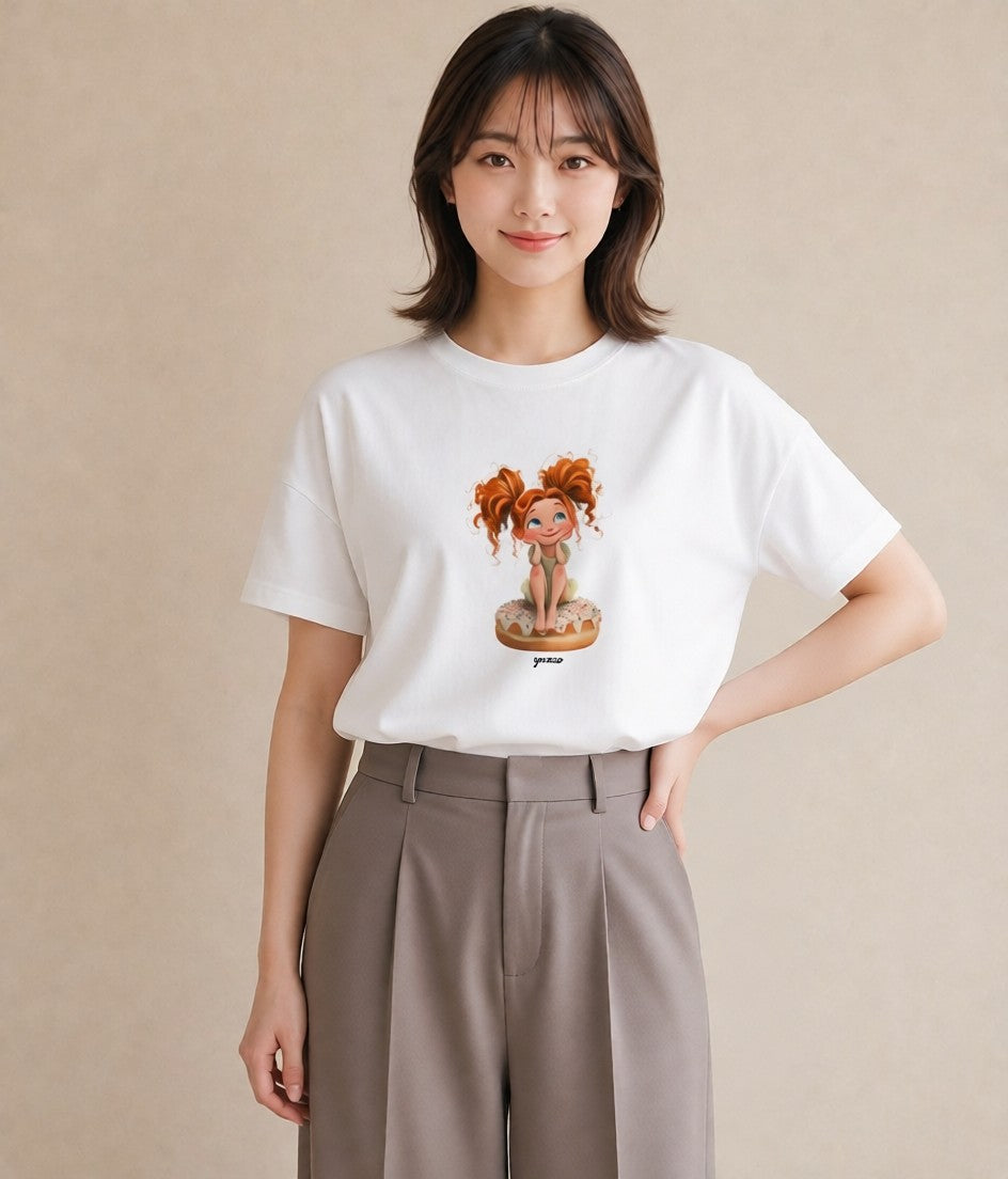 グラフィックTシャツ レディース ドーナツ 食べ物 フード イラスト フェミニン ビーチ デイリーウェア 白T