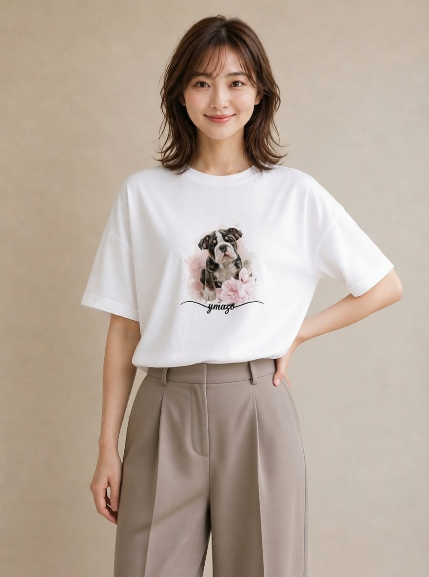 グラフィックTシャツ レディース わんちゃん 犬 いぬ イラスト ゆるコーデ ラフ レイヤード 白T