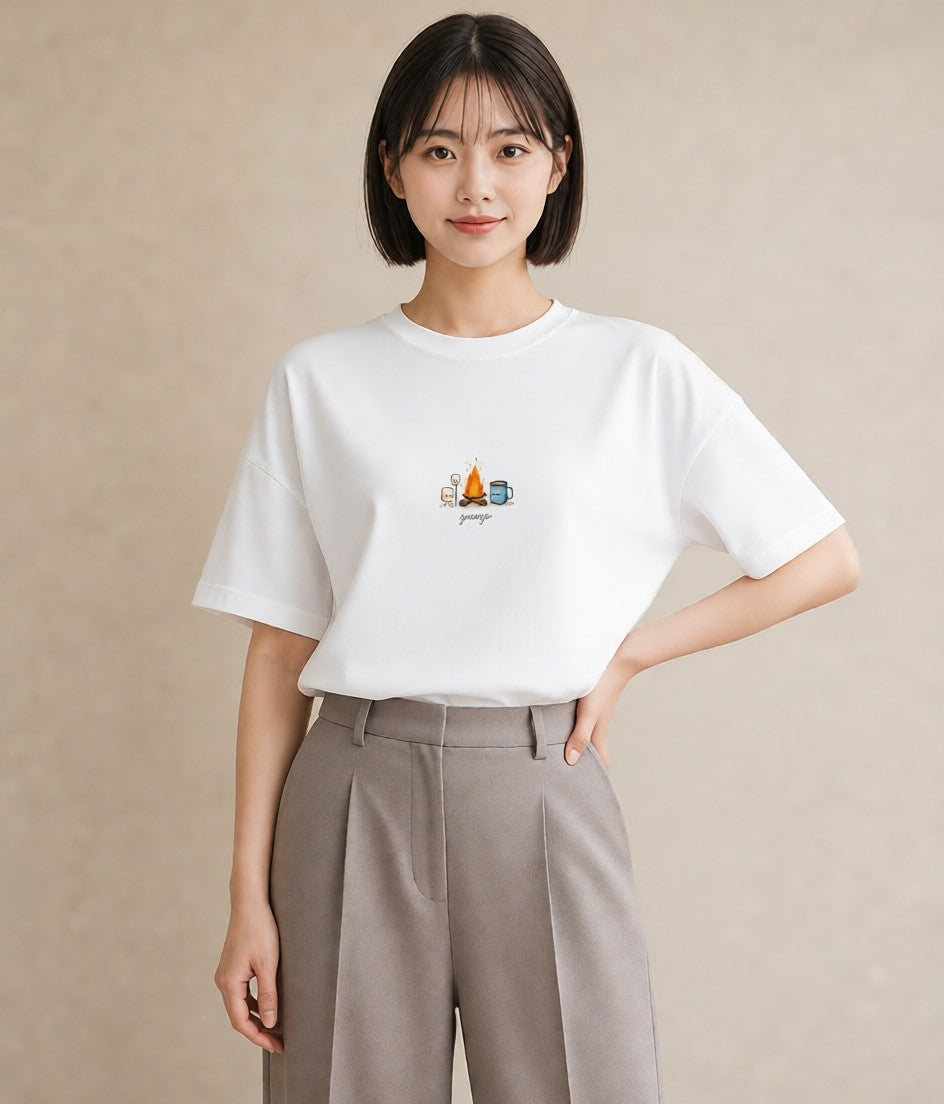 半袖Tシャツ レディース ココア 食べ物 フード イラスト 旅行コーデ ペアコーデ 秋コーデ 白T