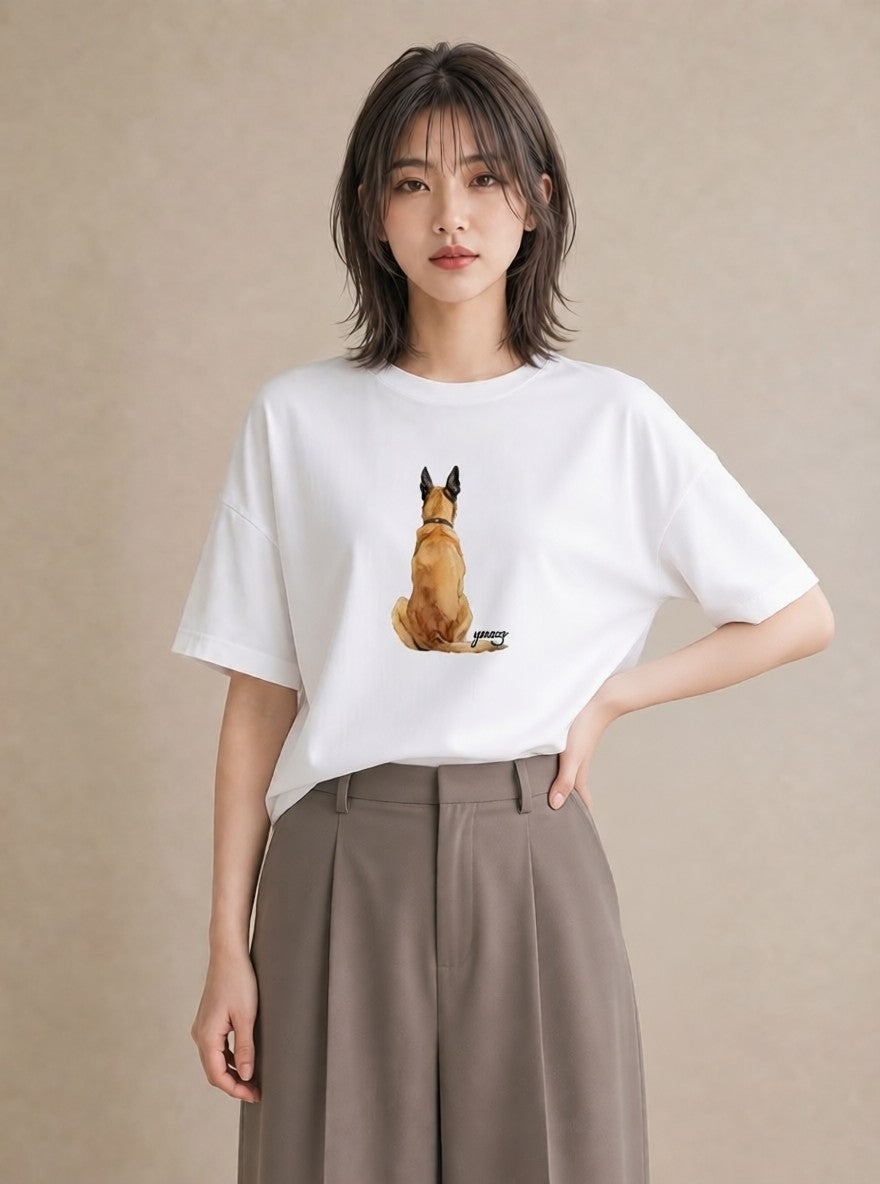 半袖Tシャツ レディース 犬好き 犬 いぬ イラスト きれいめ 散歩 お出かけ 白T