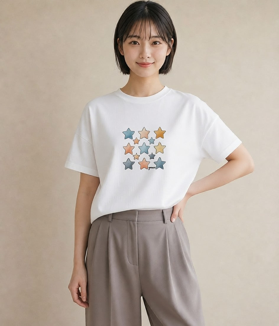 プリントTシャツ レディース 射手座 星空 宇宙 イラスト 休日コーデ 帰省 ラフ 白T