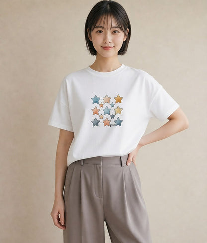 プリントTシャツ レディース 射手座 星空 宇宙 イラスト 休日コーデ 帰省 ラフ 白T
