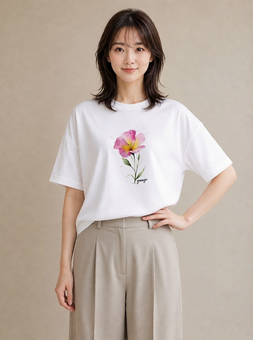 プリントTシャツ レディース あさがお 朝顔 花 花柄 イラスト 可愛い 誕生日プレゼント 綿100 白T