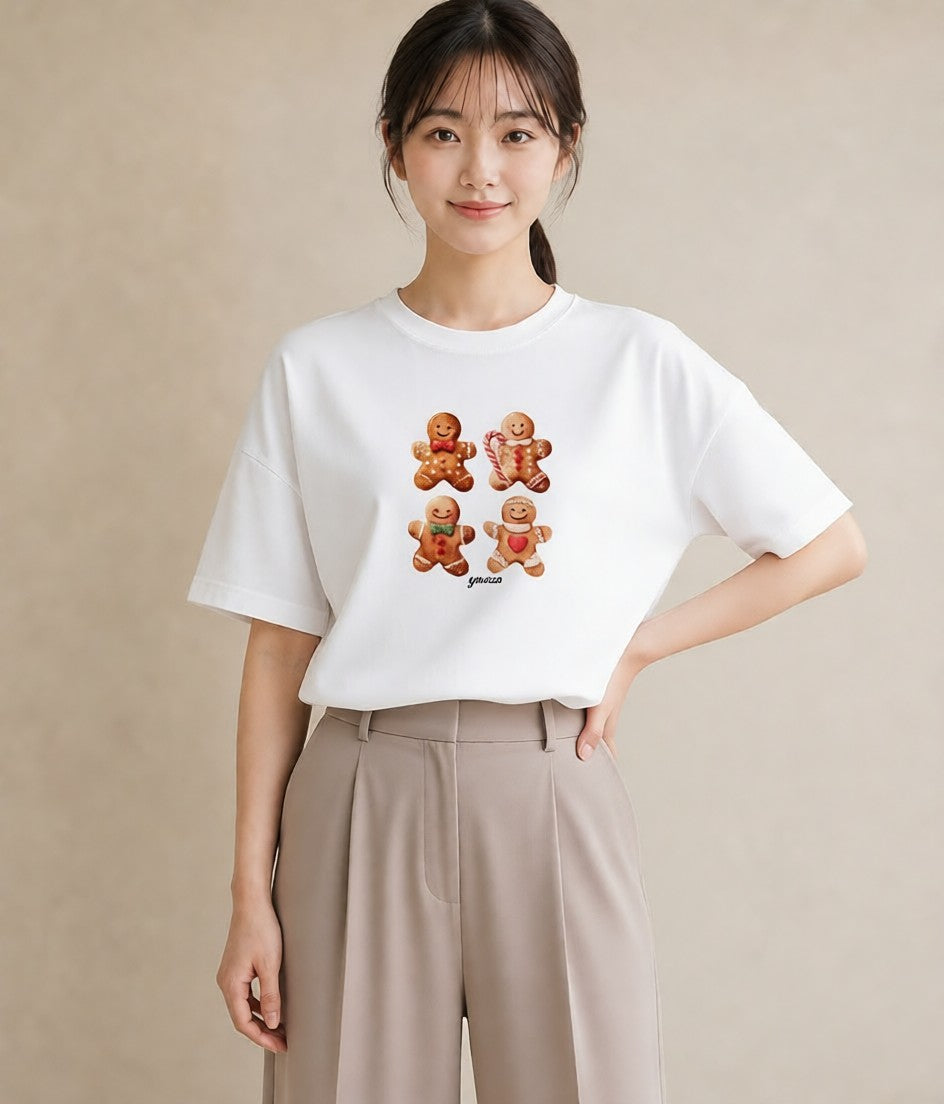 半袖Tシャツ レディース クッキー 食べ物 フード イラスト ミニマル 旅行用 海 白T